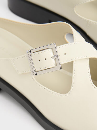 Buckled Crossover-Strap Slip-On Flats, Chalk, hi-res