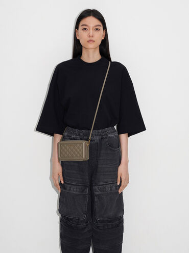 Quilted Boxy Long Wallet, Khaki, hi-res