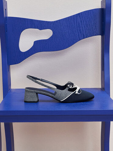 Dorri Textured Double-Bow Slingback Pumps, Dark Blue, hi-res