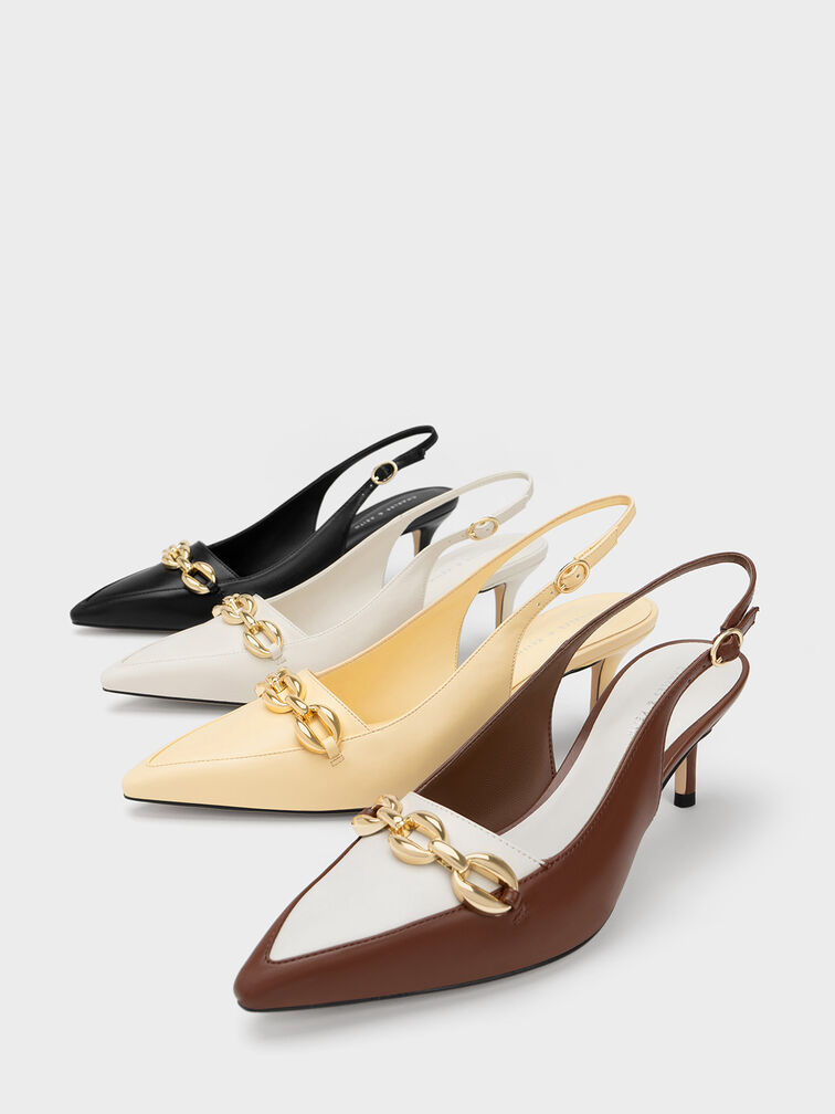 Chunky Chain-Embellished Slingback Pumps, , hi-res