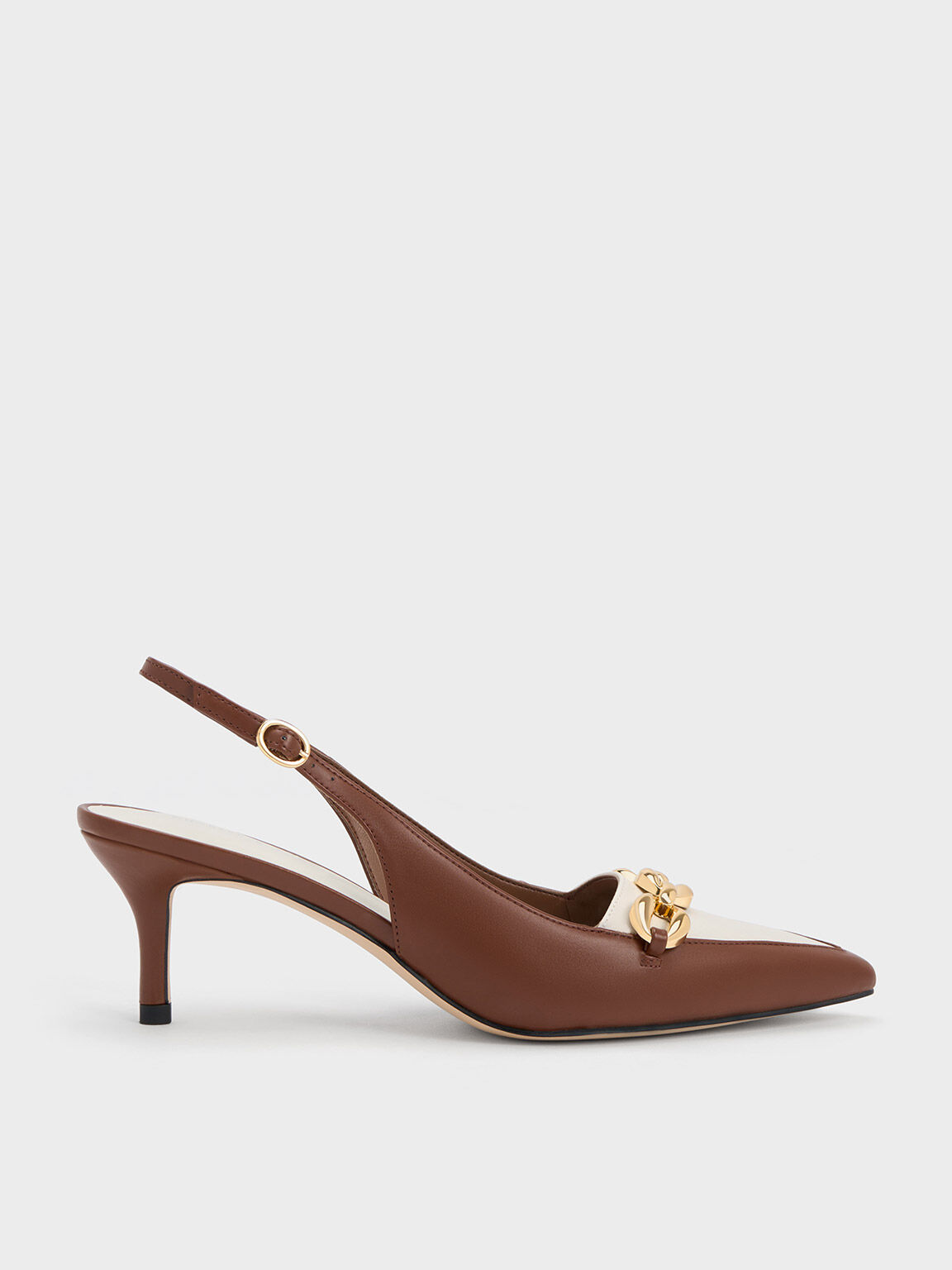 Cognac Chunky Chain Embellished Slingback Pumps CHARLES KEITH TH