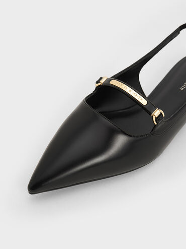 Metallic Bar Accent Slingback Flats, สีดำ, hi-res