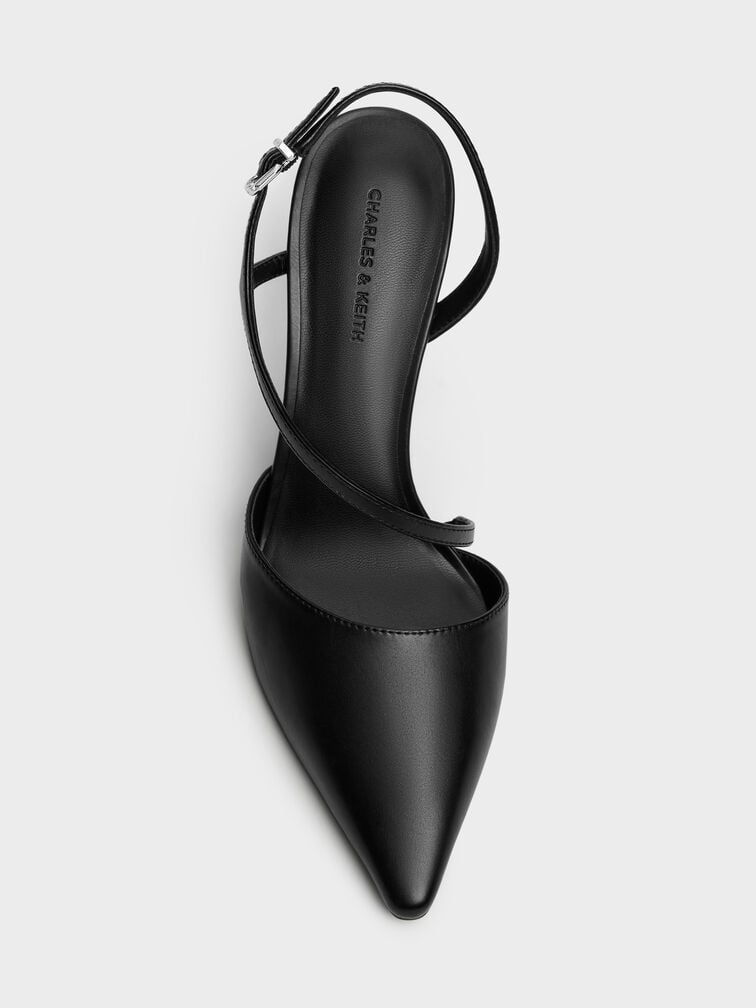 รองเท้าส้นสูงรัดส้นดีไซน์หัวแหลมรุ่น Cordelia, สีดำ, hi-res