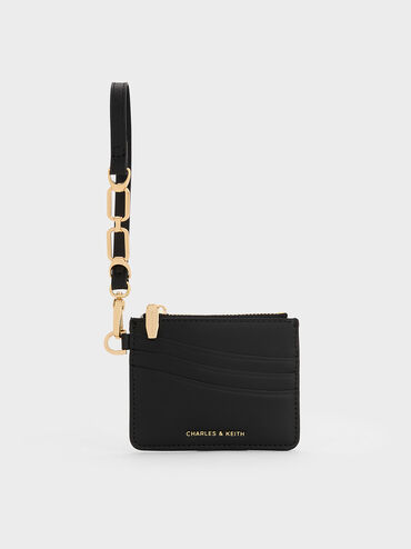 Agatha Chain-Accent Wristlet Card Holder, Black, hi-res