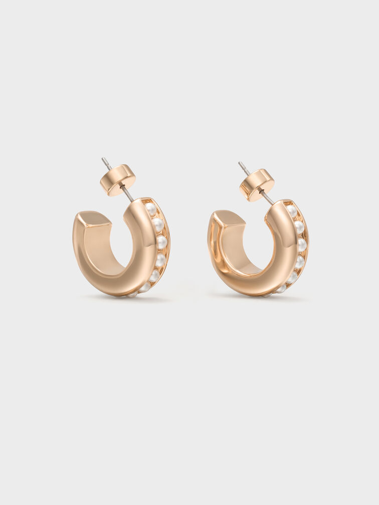 Pearl Open-Hoop Earrings, Rose Gold, hi-res