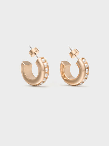 Pearl Open-Hoop Earrings, Rose Gold, hi-res