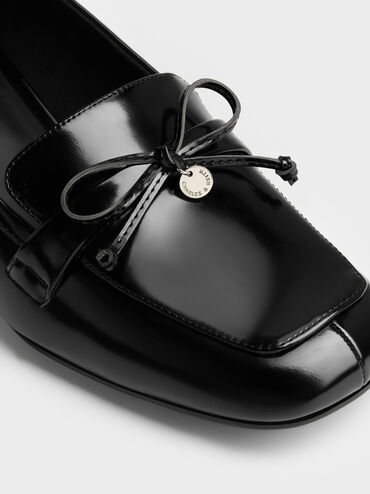 Circle-Charm Bow Loafer Pumps, Black Boxed, hi-res