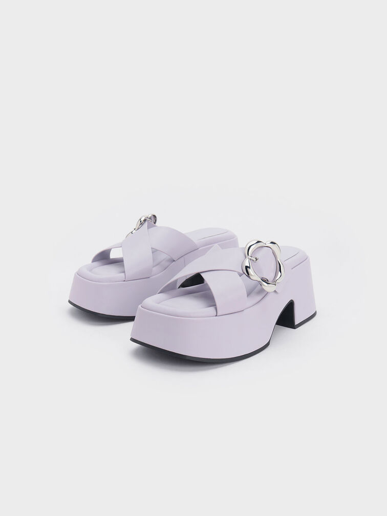 Flower-Buckle Crossover Platform Mules, , hi-res