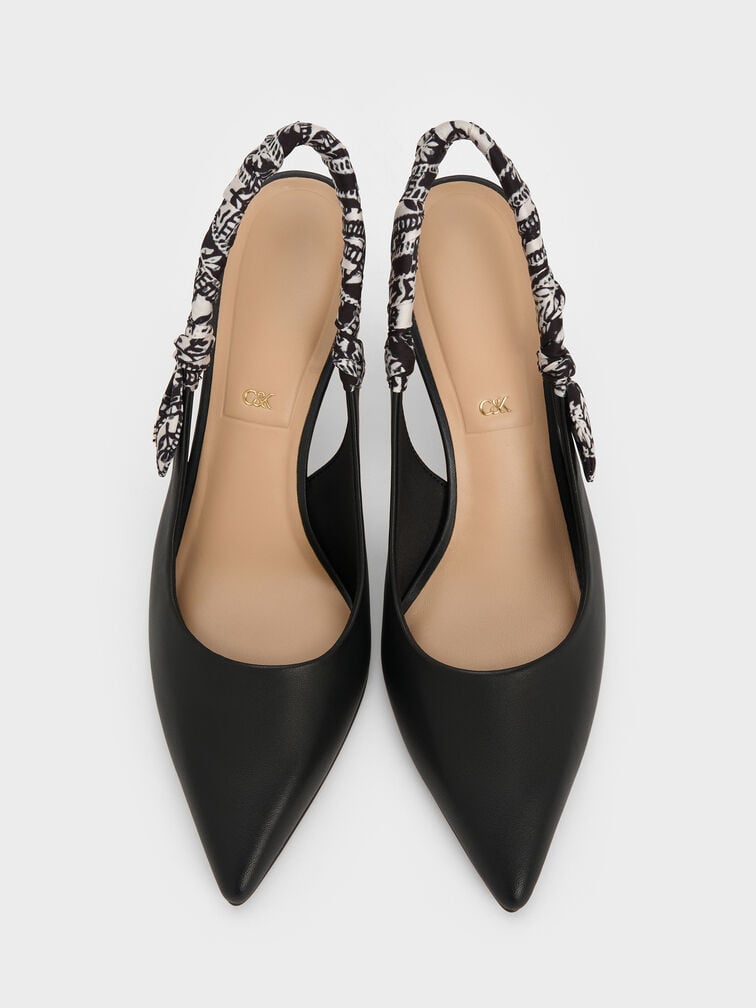 Tayari Leather Printed-Strap Slingback Pumps, Black, hi-res