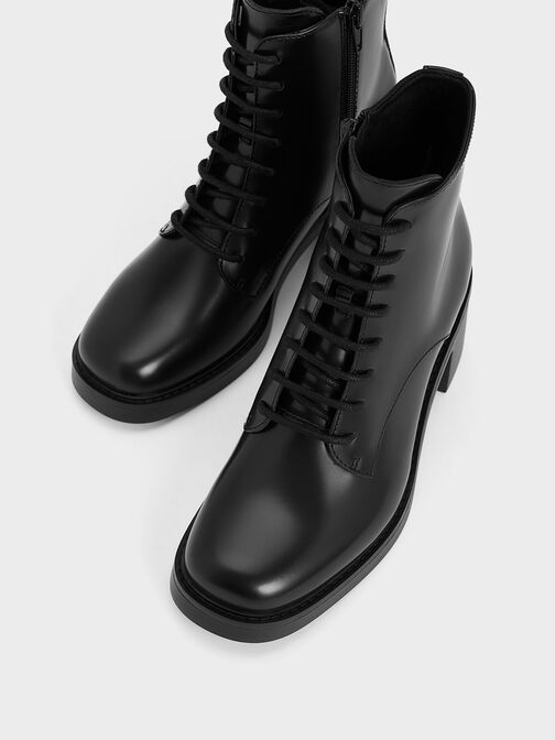 Hester Block Heel Ankle Boots, หนังเงาสีดำ, hi-res