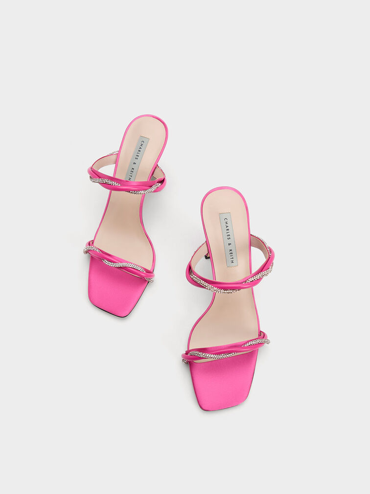 Embellished Twisted Strap Satin Sandals, , hi-res
