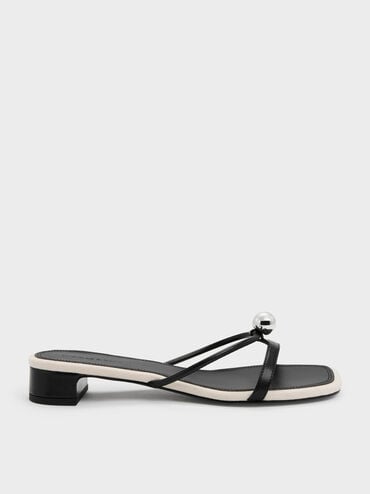 Georgie Metal-Ball Heeled Sandals, Black, hi-res