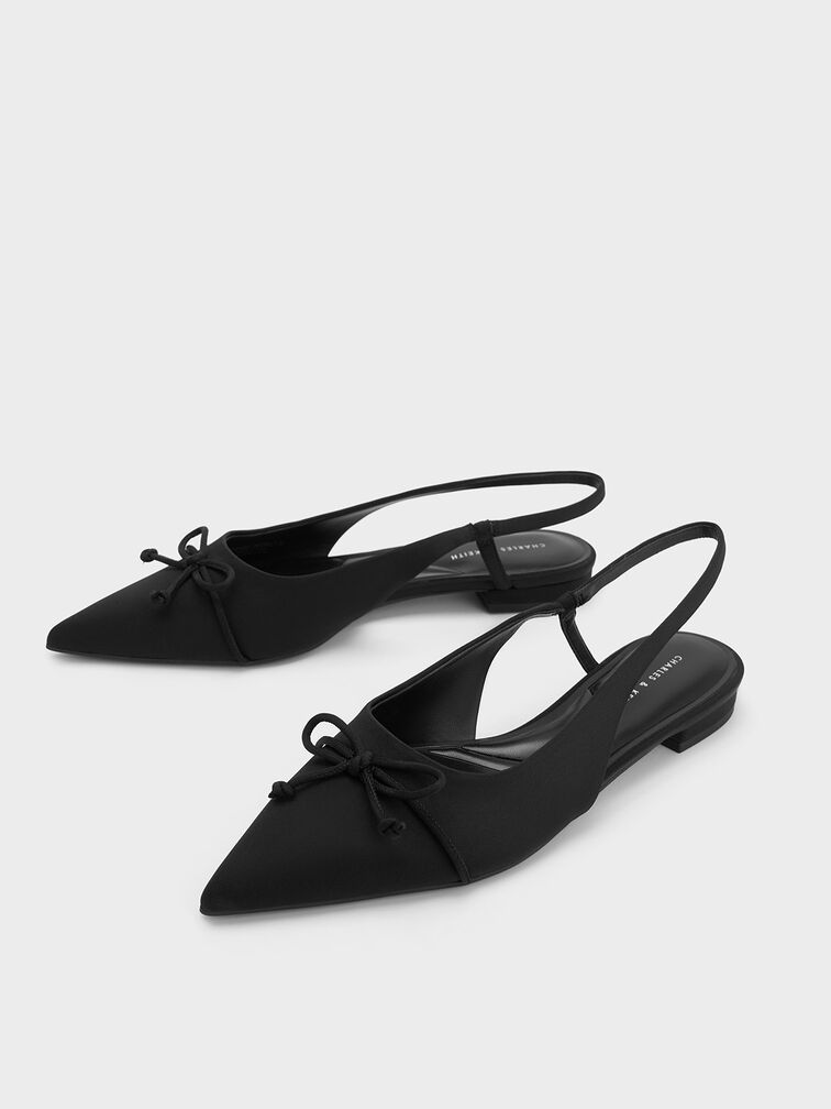 Bow Pointed-Toe Slingback Ballerinas, Black, hi-res