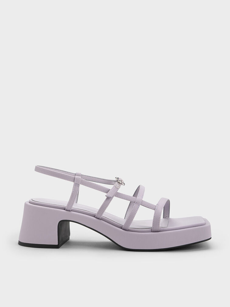 Flower-Buckle Strappy Sandals, สีไลแลค, hi-res