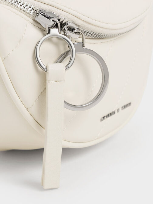 Philomena Crinkle-Effect Half-Moon Crossbody Bag, สีครีม, hi-res