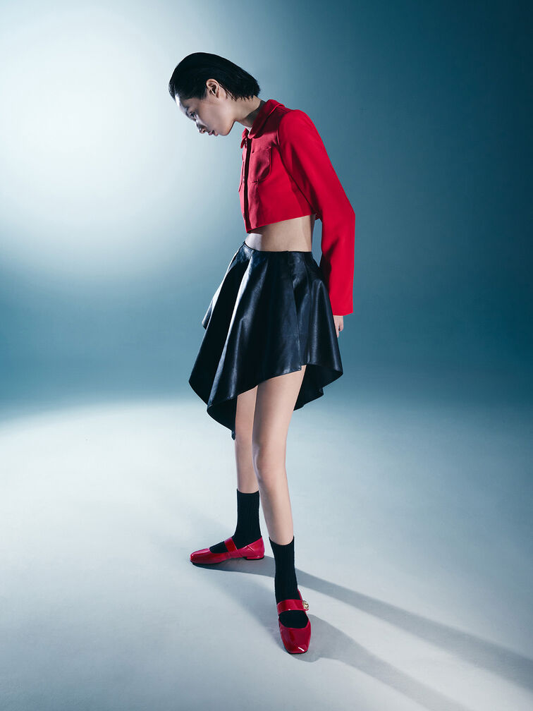 Yara Patent Mary Jane Flats, Red, hi-res