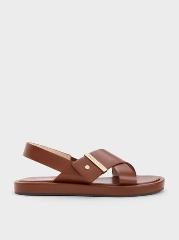 Crossover Back Strap Sandals, สีคอนยัค, hi-res