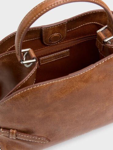 Delfina Chain Side-Belt Tote Bag, Distressed Tan, hi-res