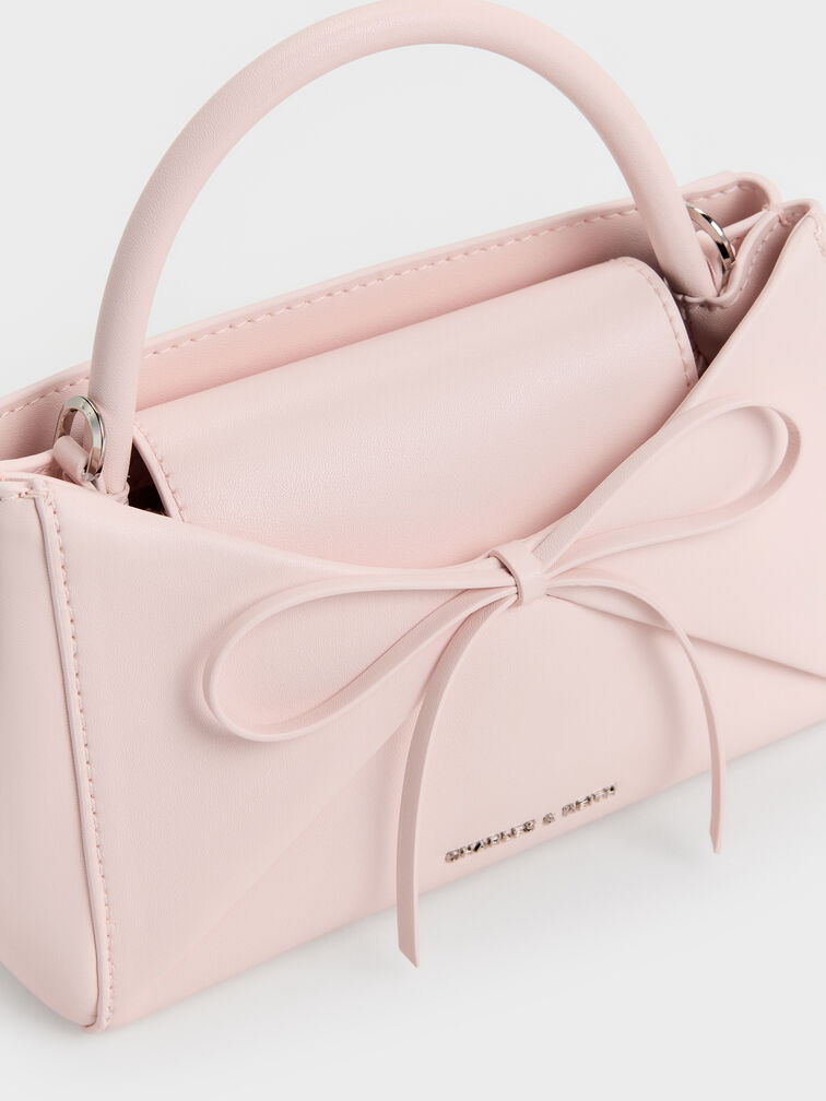 Hazel Bow Panelled Top Handle Bag, Soft Pink, hi-res