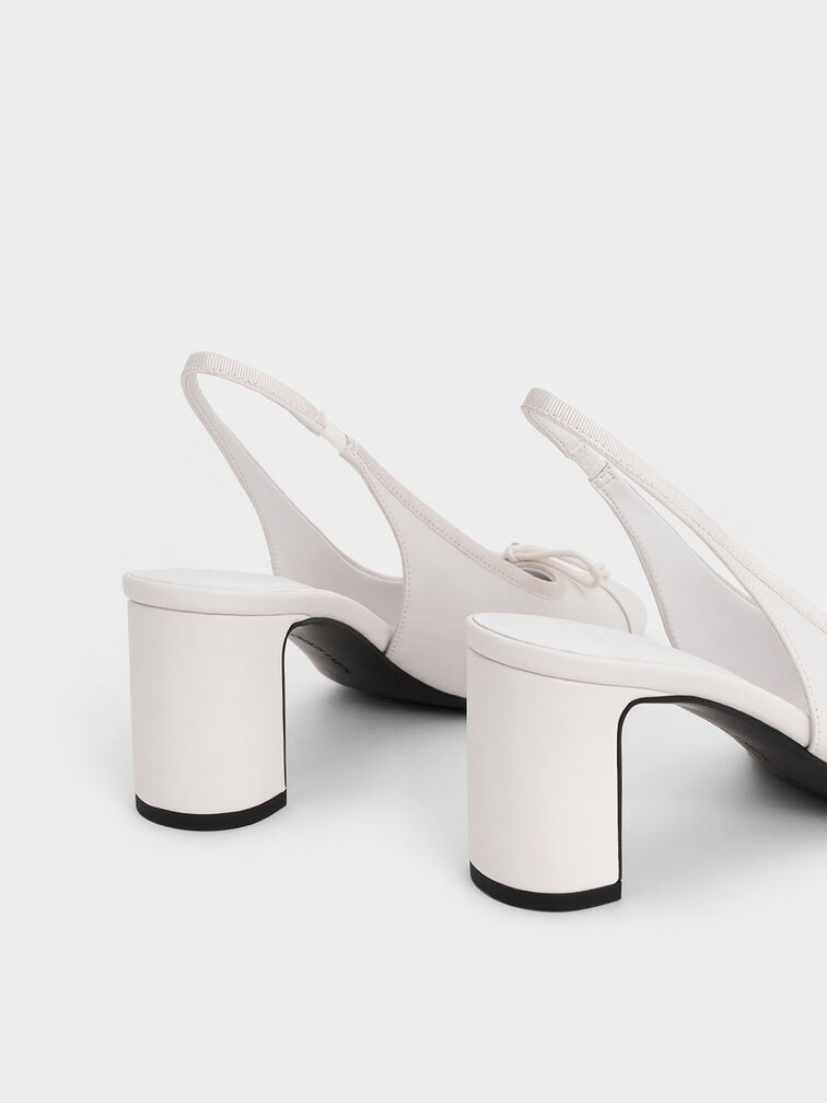 Bow Cap-Toe Slingback Pumps, White, hi-res