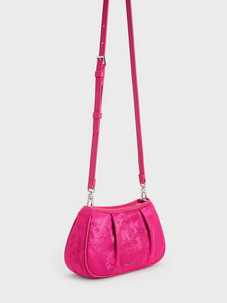 Recycled Satin Floral-Print Shoulder Bag, Fuchsia, hi-res
