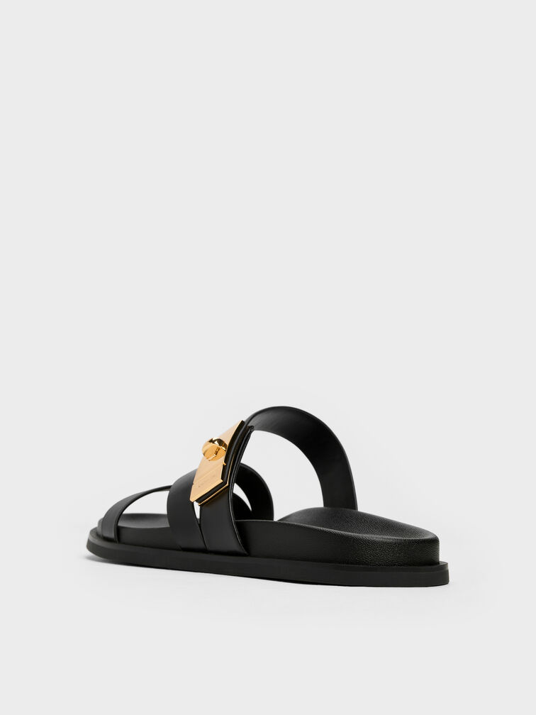 Aelin Metallic-Buckle Strappy Sandals, Black, hi-res
