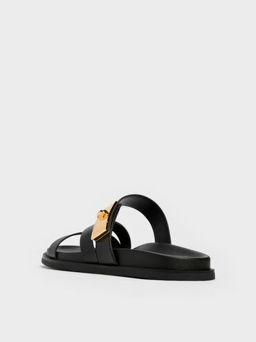 Aelin Metallic-Buckle Strappy Sandals, Black, hi-res