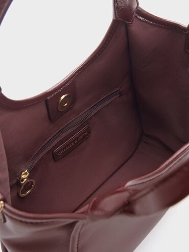 กระเป๋าโท้ทดีไซน์ทรงโค้งขนาดมินิรุ่น Sianna, สีไวน์เบอร์รี่เรด, hi-res