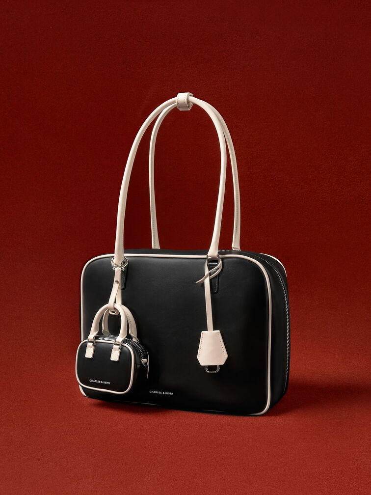 กระเป๋าทรงโบว์ลิ่งดีไซน์แบบทูโทนไซซ์ใหญ่รุ่น Sianna, สีมัลติ, hi-res