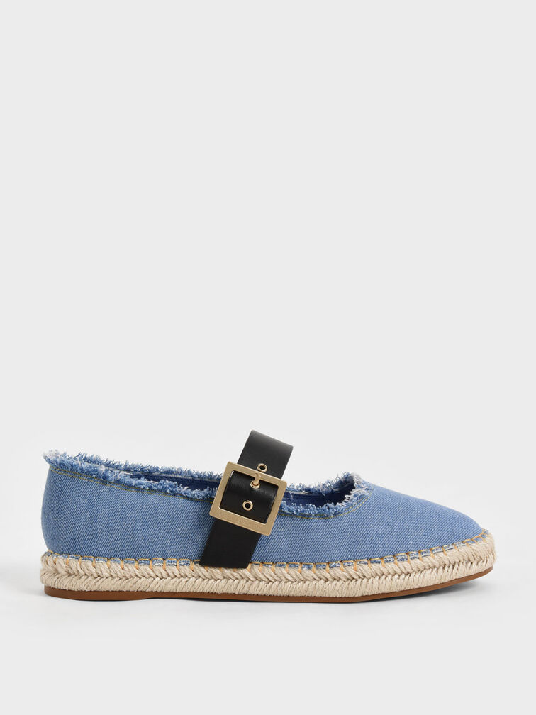 Buckled Denim Espadrille Flats, , hi-res