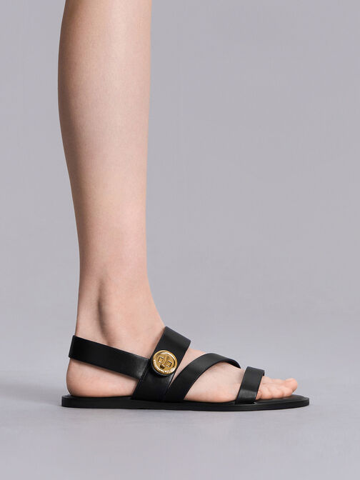 Yara Turn Lock Strappy Sandals, สีดำ, hi-res