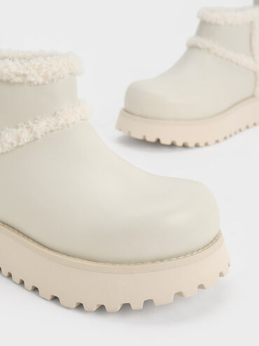 Fur-Trim Flatform Ankle Boots, สีชอล์ค, hi-res