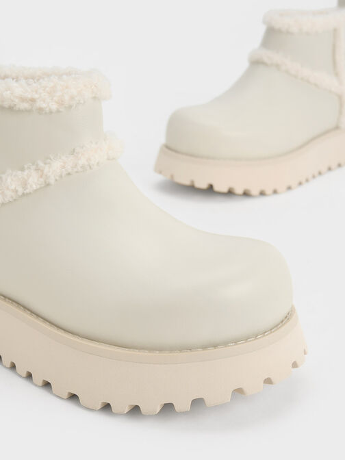 Fur-Trim Flatform Ankle Boots, , hi-res