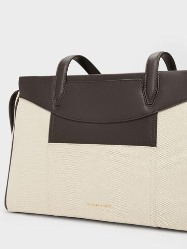 กระเป๋าโท้ทผ้าแคนวาสรุ่น Raon, สีเอสเพรสโซบราวน์, hi-res