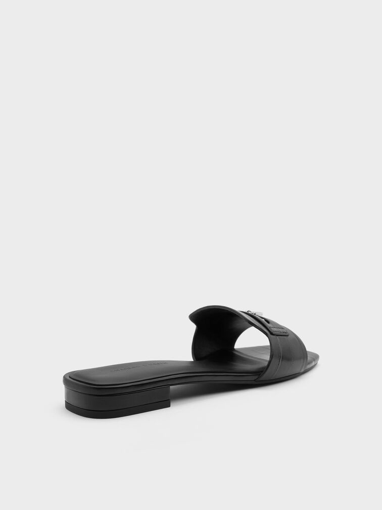 Griselda Eel-Effect Slide Sandals, Animal Print Black, hi-res