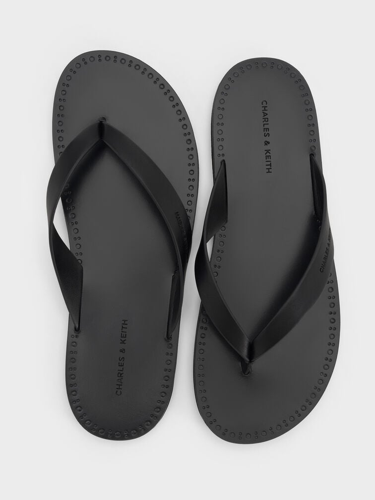V-Strap Thong Sandals, Black, hi-res
