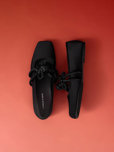 Clover-Knot Mary Jane Flats, Black Textured, hi-res