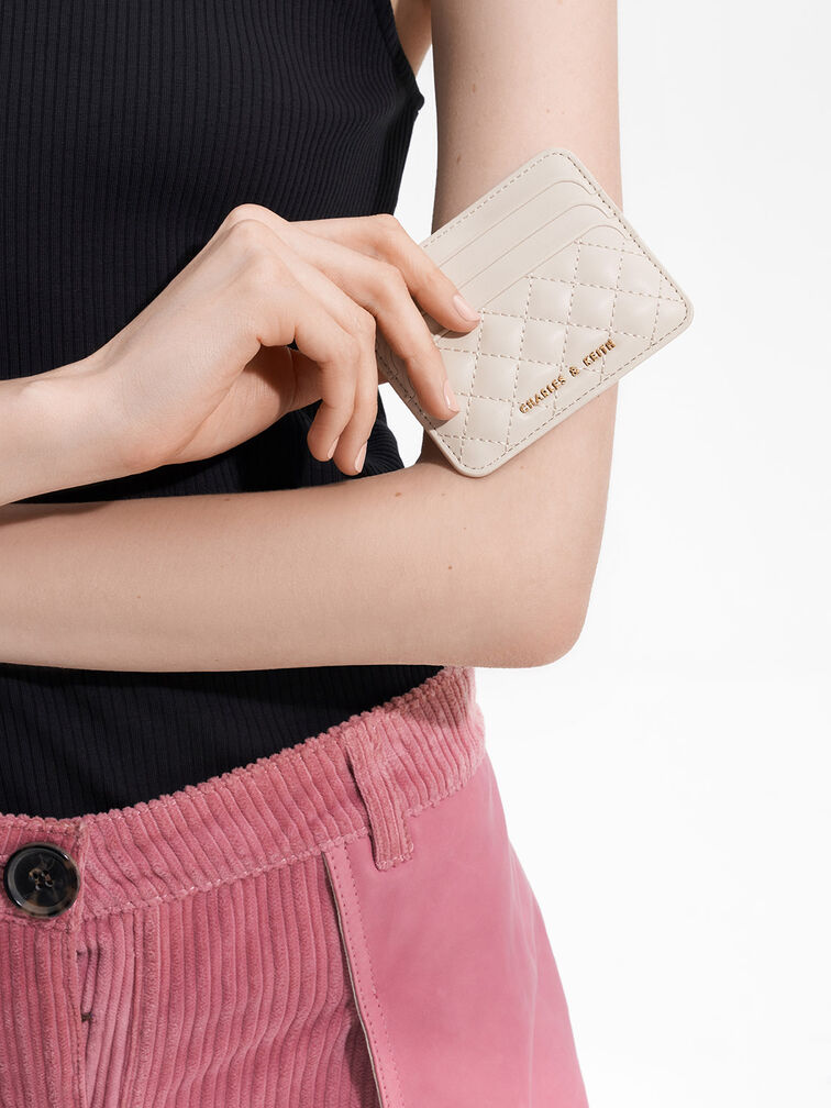 Cleo Quilted Card Holder, Ivory, hi-res