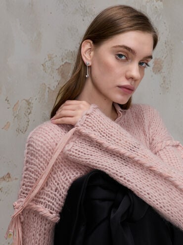 ต่างหูดีไซน์นางฟ้าขนมปังขิงพร้อมดาวคริสตัลรุ่น Athalia, สีเงิน, hi-res