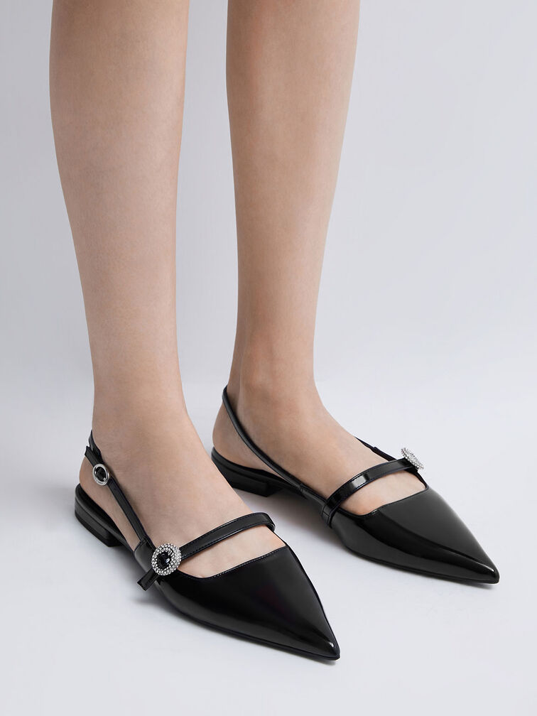Patent Crystal-Embellished Slingback Flats, , hi-res
