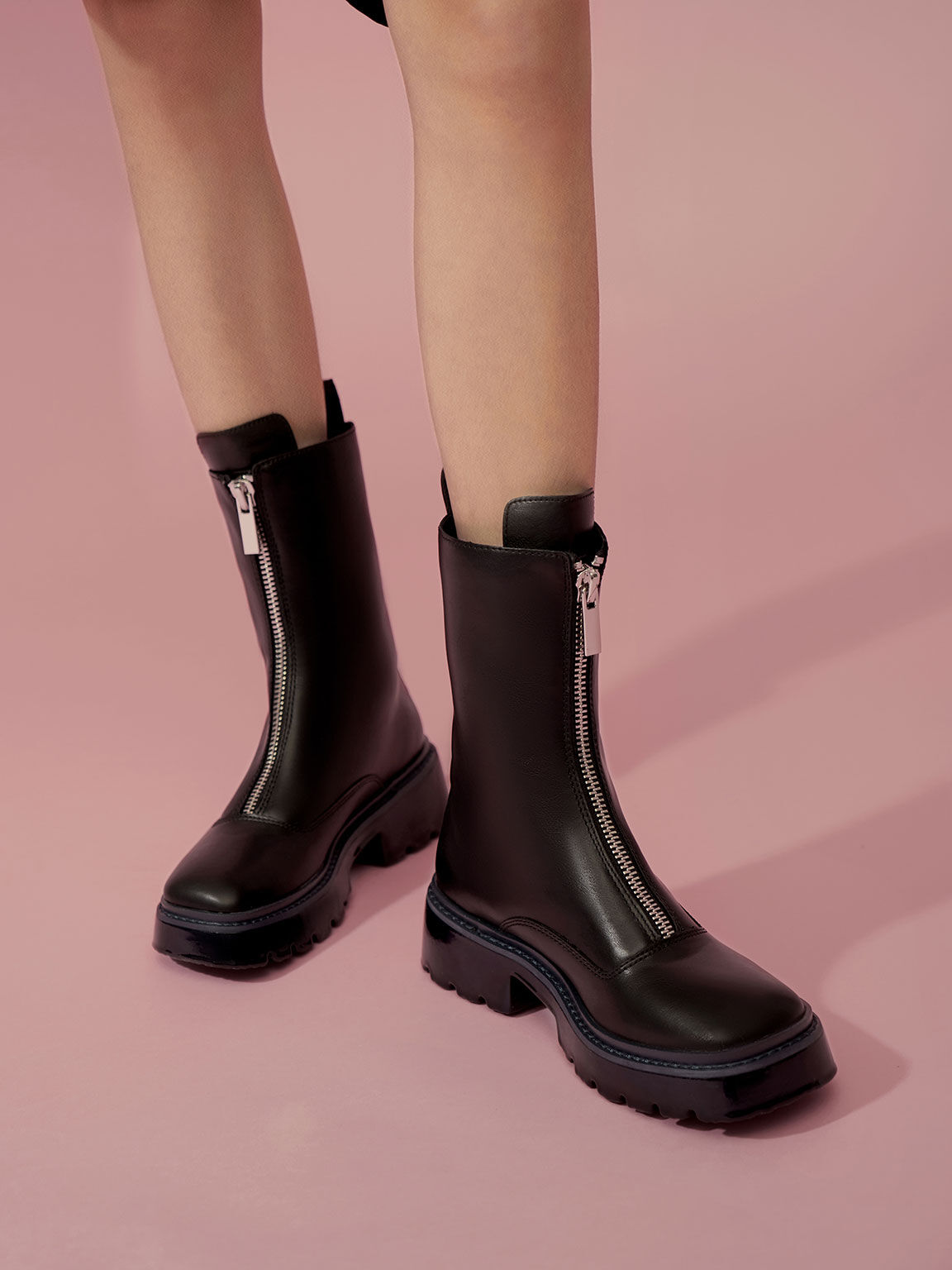 Billie Front-Zip Ankle Boots​, Black, hi-res