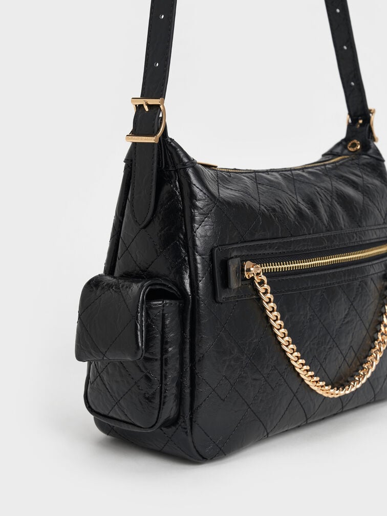 Duo Quilted Shoulder Bag, Black, hi-res