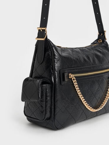 Duo Quilted Shoulder Bag, Black, hi-res