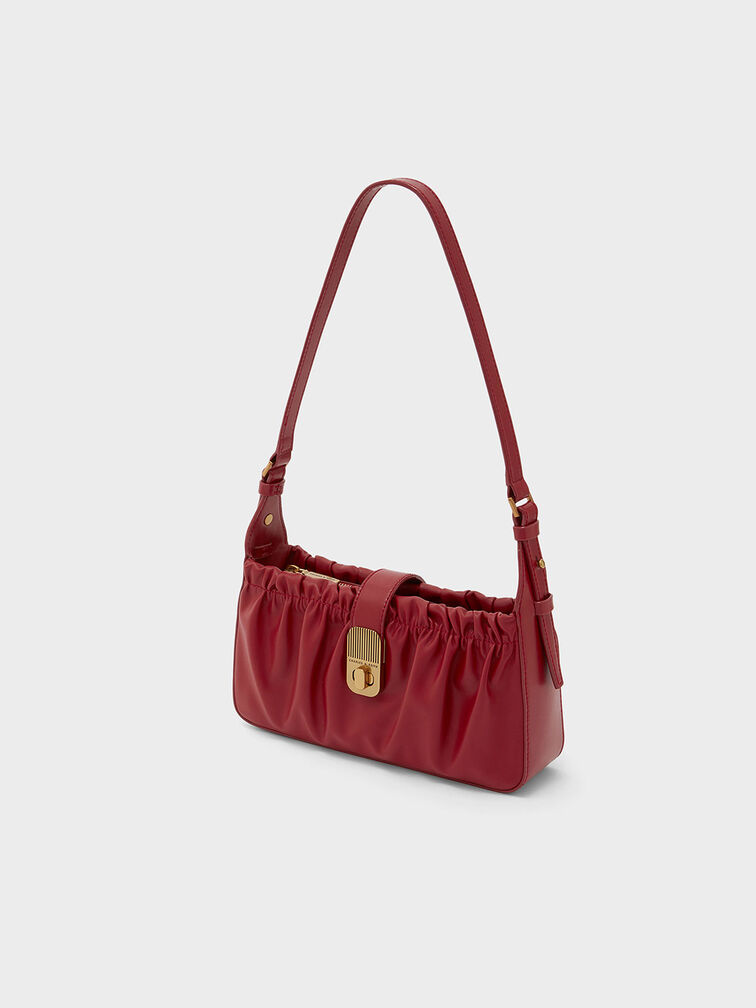 Enya Ruched Turn-Lock Shoulder Bag, , hi-res