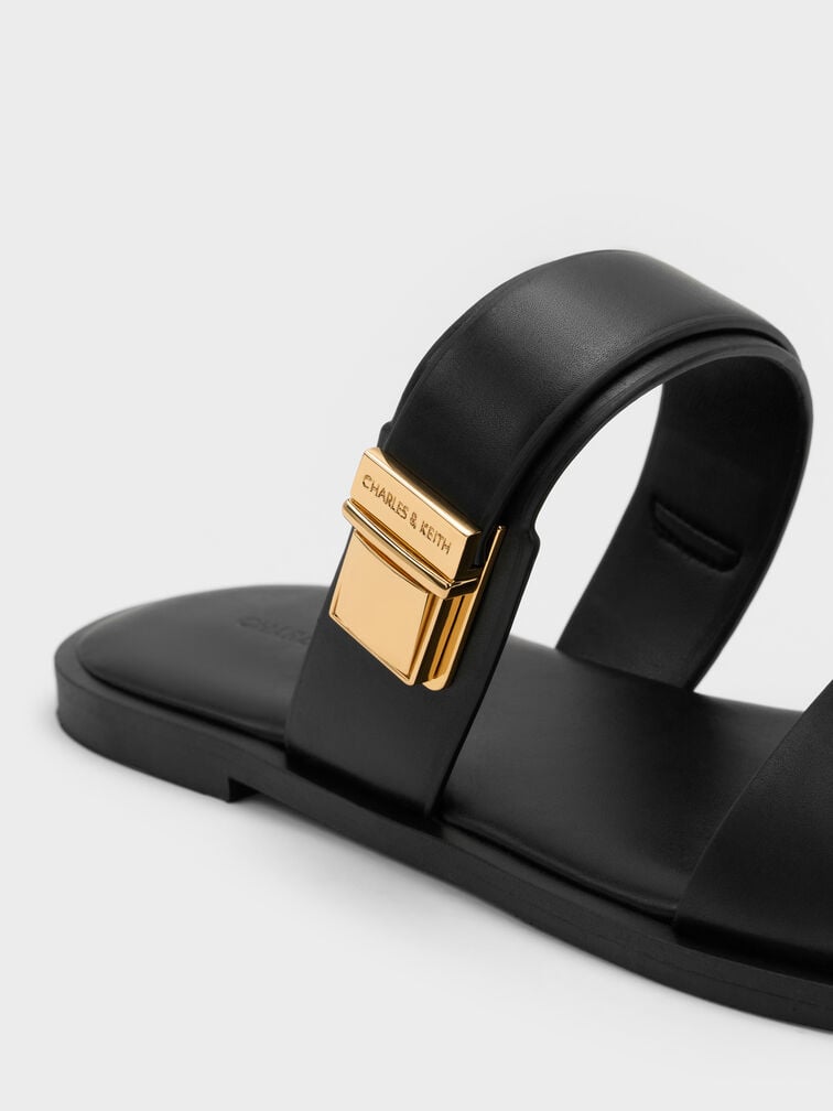 รองเท้าแตะดีไซน์สายคาดเท้าแบบคู่รุ่น Dove, สีดำ, hi-res