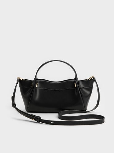 Clarice Pleated Double-Handle Tote Bag, Black, hi-res