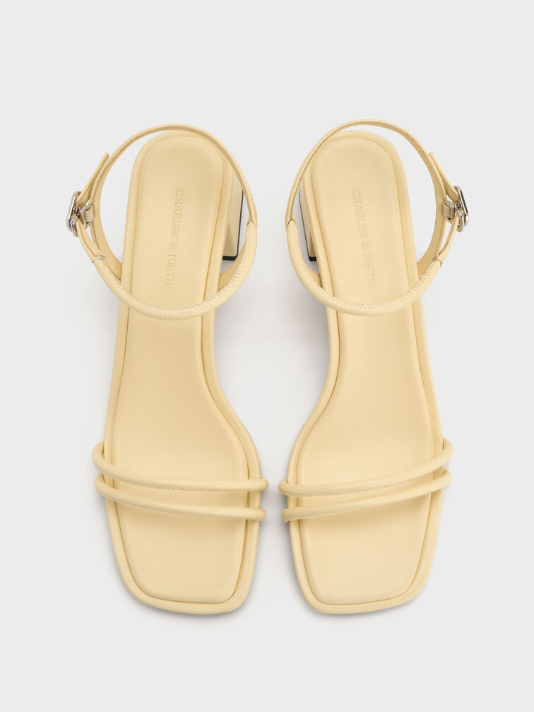 รองเท้าส้นสูงทรงสี่เหลี่ยมคางหมูพร้อมสายรัดข้อเท้า, สีเหลือง, hi-res
