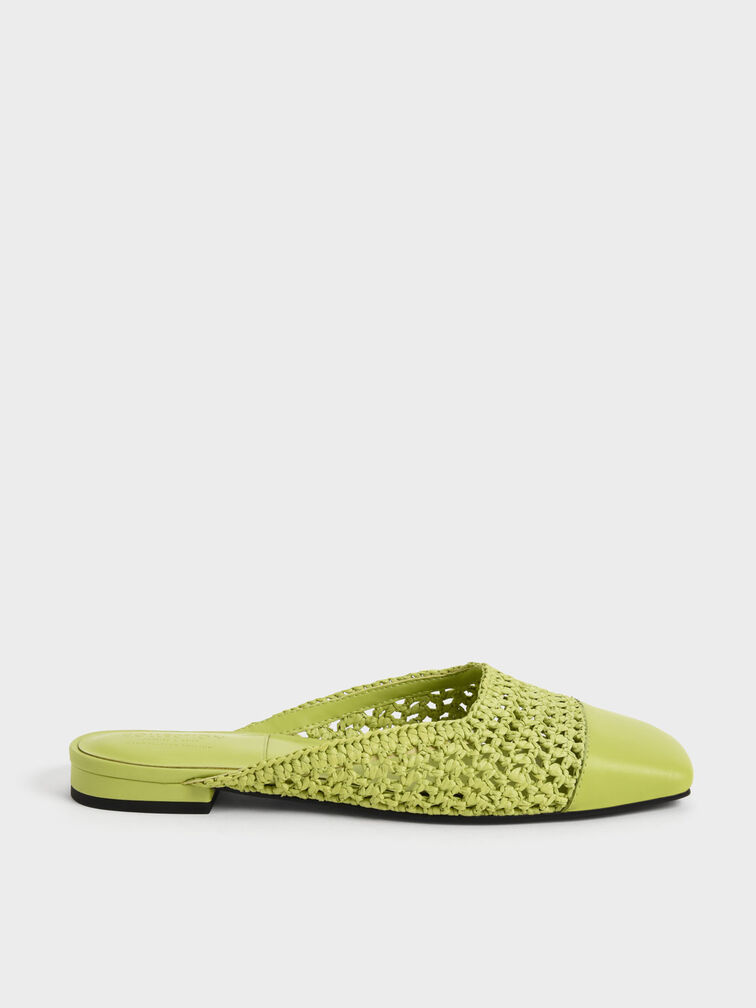 Leather & Raffia Flat Mules, , hi-res