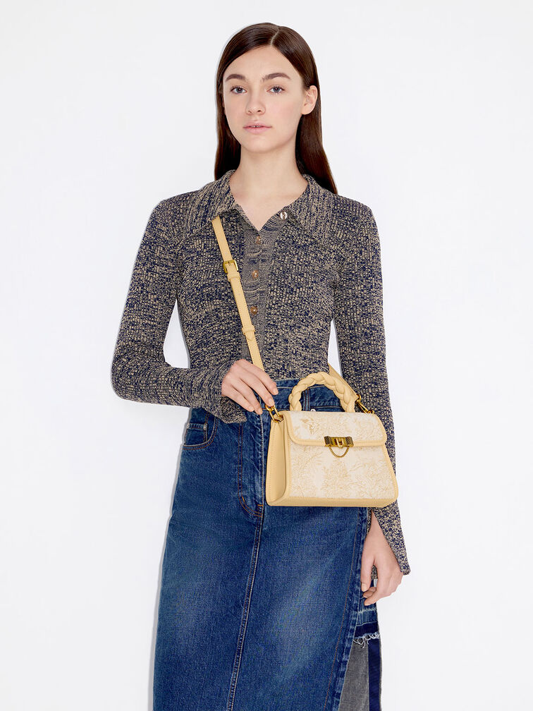 Floral Illustrated Trapeze Bag, , hi-res