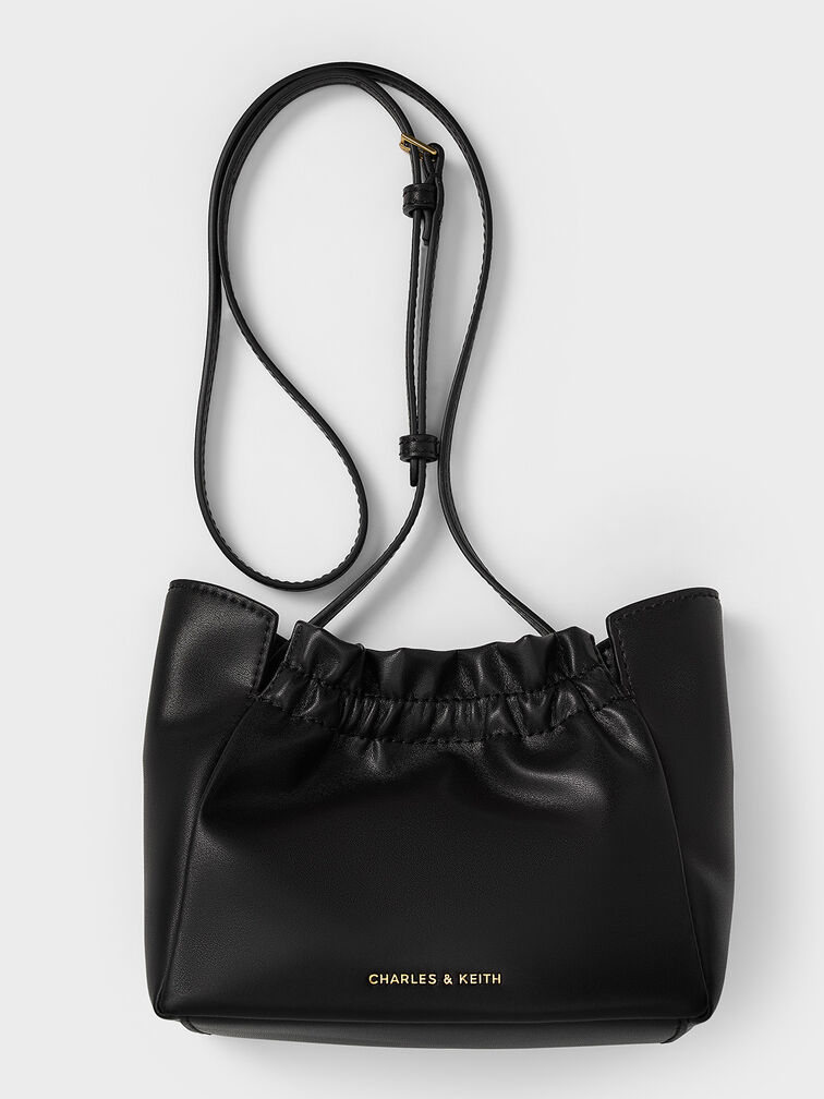 Brigette Ruched Chain-Handle Shoulder Bag, Black, hi-res